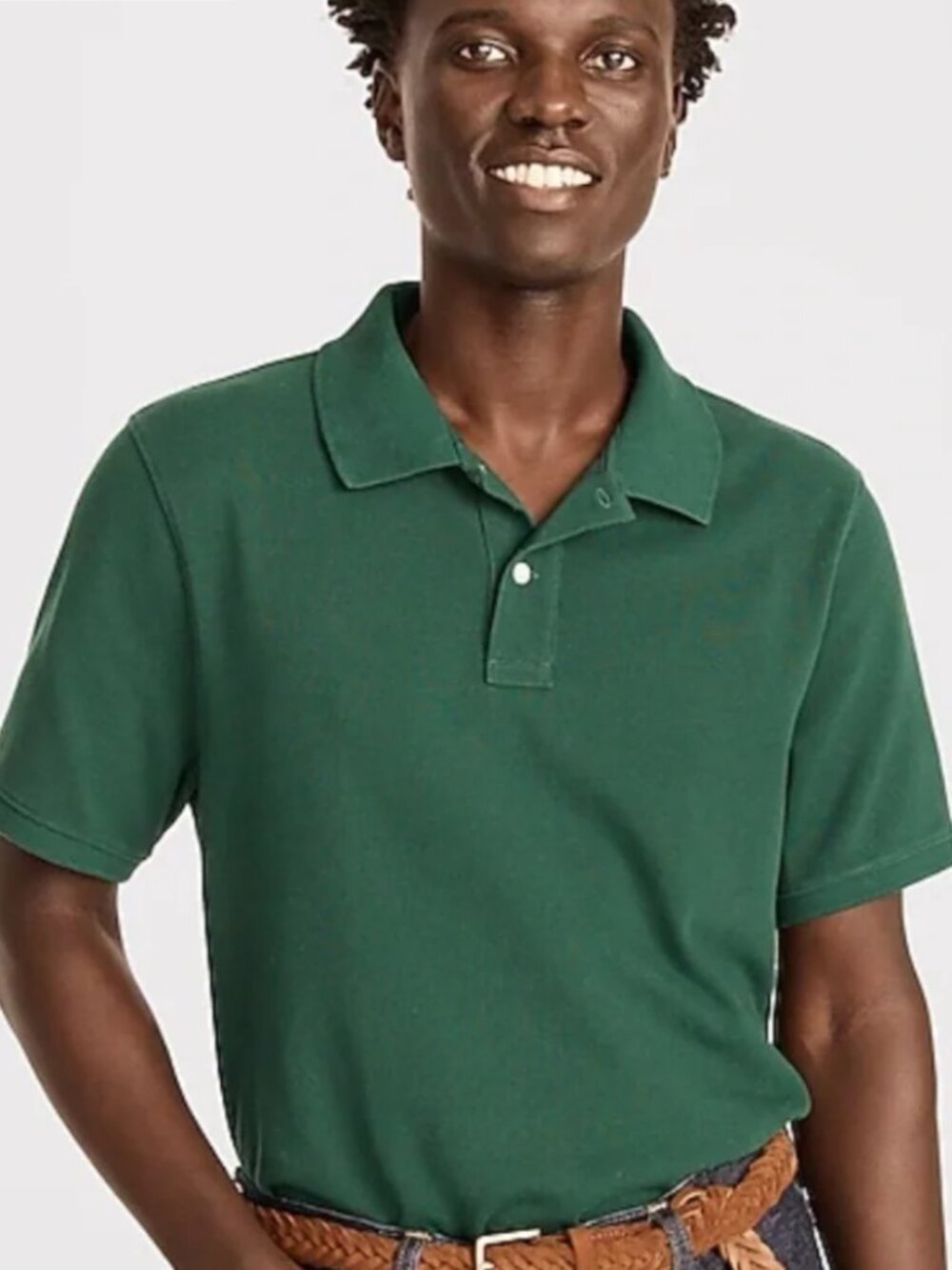 J. Crew Deep Emerald Green Classic Piqué Polo Shirt 100 % Cotton sz M